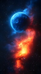 Fototapeta premium Celestial Orb Ascending Through Fiery Nebula