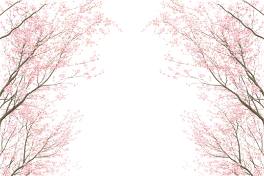 Transparent Background Illustration of Spring Cherry Blossoms with Pink Floral Blooms and Branches for Decoration Design Element