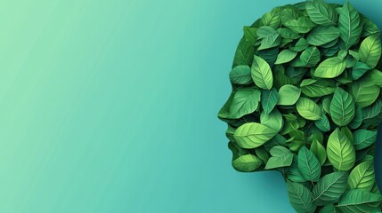 Profile head with leaves, nature, peaceful, abstract