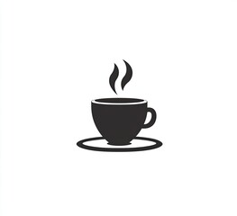 Simple black coffee cup and saucer icon.