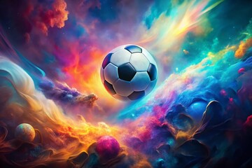 Naklejka premium Floating Soccer Ball: Futuristic Sports Concept Image