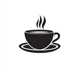 Simple black silhouette of a hot coffee cup and saucer. (1)