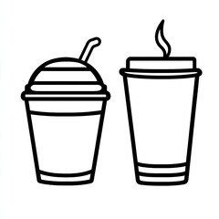 Line art illustration of iced and hot coffee cups.