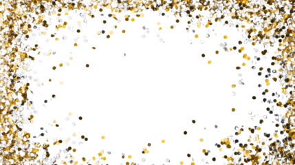 Gold and silver confetti falling on transparent background for celebration