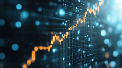 Fototapeta premium Dynamic financial growth chart, vibrant upward trend with glowing data points, ideal for business reports and presentations.