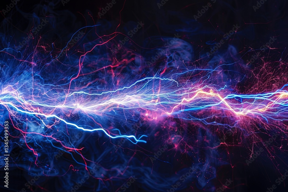 Aufkleber dynamic electric discharges illustrating energy flow in a dark environment with vibrant blue and pin