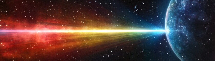 Vibrant Cosmic Color Spectrum with Planet in Deep Space Background