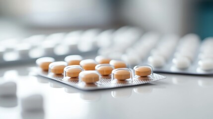 Colored Tablets Arranged Neatly on a Table, Showcasing Different Types of Medication in a Healthcare Environment