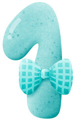 Watercolor cute number 1 with ribbon clip art, number hand drawn for kids