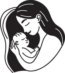 silhouette of mother embracing baby with tender care.