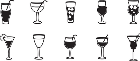 A Collection of Black and White Cocktail Glasses. Each Design Highlights Unique Elegance.