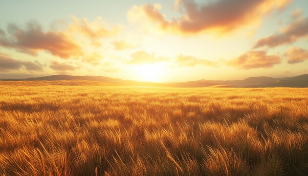 Wheat field with sunset agriculture natural farm landscape beauty sky