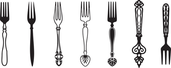 Ornate Fork Designs Highlighting Diversity in Patterns and Styles. set