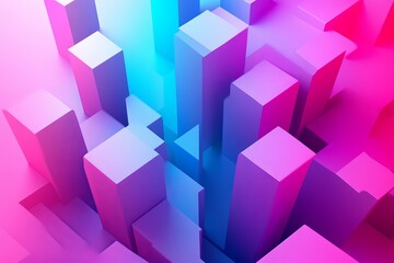 Abstract Geometric Structures in Pink and Blue Gradient Background