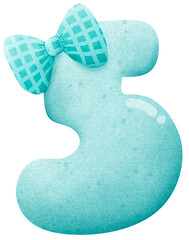 Watercolor cute number 5 with ribbon clip art, number hand drawn for kids