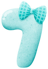 Watercolor cute number 7 with ribbon clip art, number hand drawn for kids