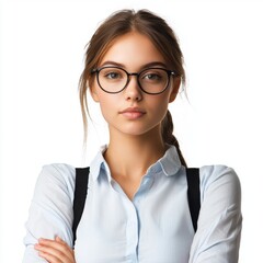 Confident Young Woman with Glasses and Stylish Outfit in Professional Setting