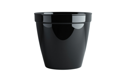 Empty black flower pot on transparent background, ready for planting