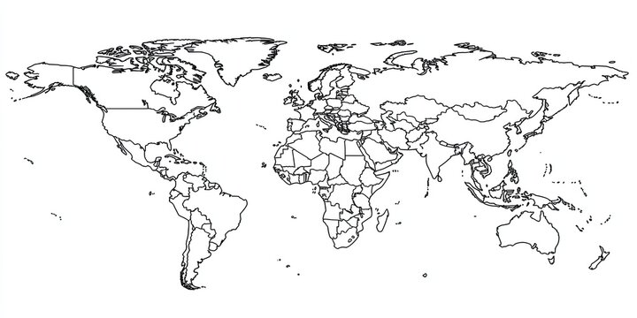 Fototapeta World map outline showing countries.