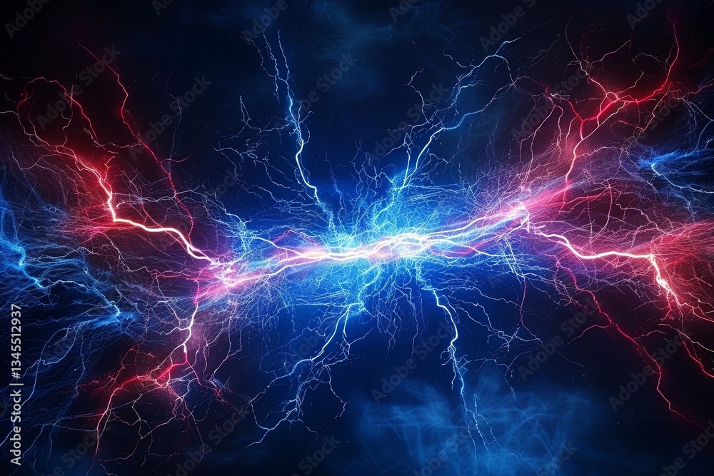 Poster Electric discharges illuminate a powerful scene of energy dynamics in a dark environment Generative AI