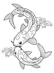 Koi Fish Drawing illustration, coloring page