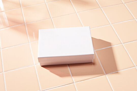 box, white, empty, tile, pink, white, peach, floor, bathroom, no people