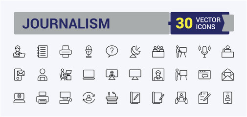 Journalism icon. Related to newspaper, press, interview, journalist and more. Minimal thin line web icons set. News icon set. Editable stroke collections.