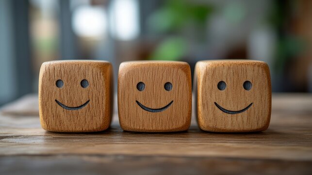 customer satisfaction smile sad and neutral face block