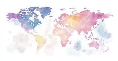 Obraz premium Watercolor world map with pastel colors.