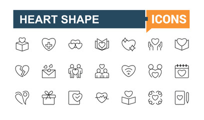 Love And Care related icon set. Containing partnership, support, help, love, interaction and more. Vector outline icons collection. Heart modern icon set. Vector artwork and illustration.