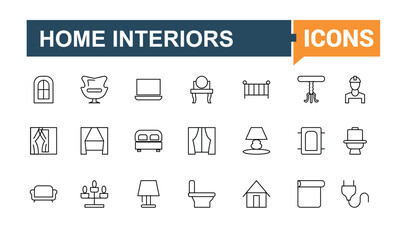 Interior Design simple icon. Contain linear sign architect, decoration, interior, project, renovation, construction and more. Modern icons collection. Interior icon pack. Vector illustration.