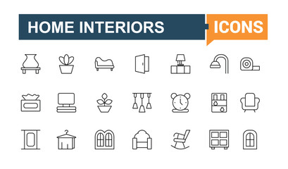 Interior Design simple icon. Contain linear sign architect, decoration, interior, project, renovation, construction and more. Modern icons collection. Interior icon pack. Vector illustration.