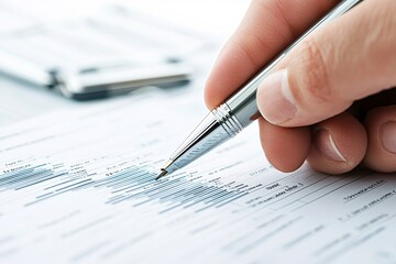 A close-up of a hand holding a pen over a financial chart, with regulatory documents in the background. This image symbolizes the careful examination of market impacts due to regulatory shifts, with