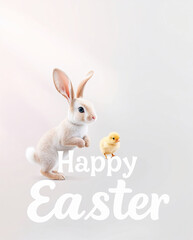 Fototapeta premium happy Easter greeting card bunny and chick 