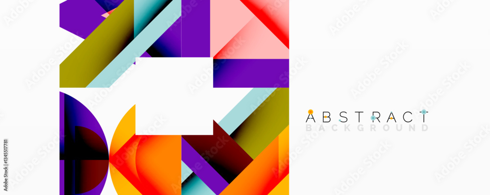 Poster Abstract geometric composition with interlocking circular and angular shapes, featuring smooth gradients and sharp contrasts on a white background
