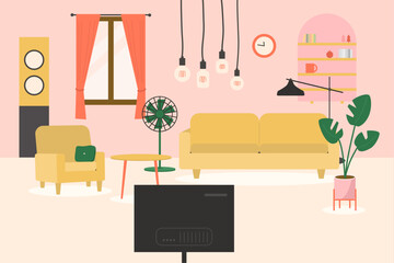 Fototapeta premium 거실 포근한 풍경의 노란색 쇼파와 핑크색 벽지