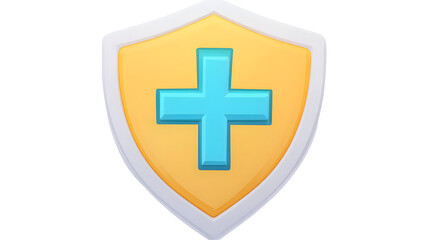 Obraz premium 3D Icon of Shield with Plus Sign in Blue and Gold on Transparent Background for Healthcare Symbolizing Medical Protection, Health, and Insurance