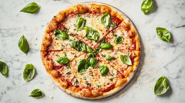 Margherita pizza with fresh basil, embodying simplicity and authentic Italian flavors.