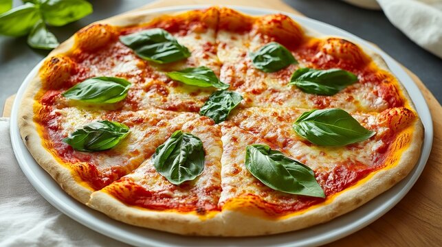 Margherita pizza with fresh basil, embodying simplicity and authentic Italian flavors.