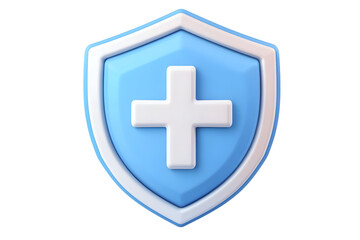 Fototapeta premium 3D Render of a Blue Shield Icon with a White Cross for Protection Safety and Health on a Transparent Background Design for Medical or Healthcare Use