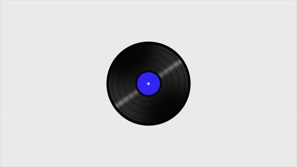 Vinyl record spinning animation white background. Vinyl retro record on DJ turntable record player.
Close-up of a vinyl record with a vibrant pink and blue label. Vinyl record for music storage