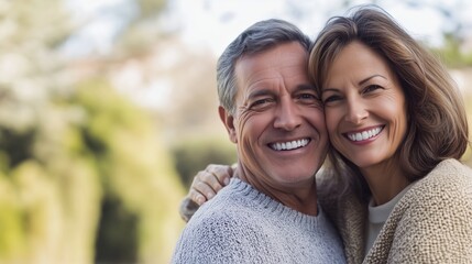 A banner featuring a smiling elderly couple with perfect teeth, promoting dental implants
