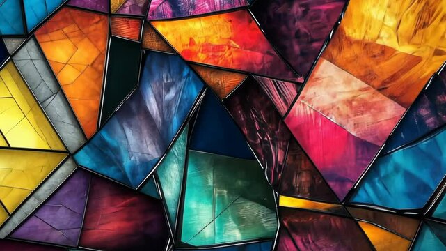 abstract patterns of vibrant stained glass, dynamic and artistic composition, detailed textures, colorful and creative atmosphere, sharp and futuristic style