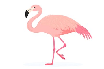 Obraz premium Pink flamingo standing on one leg against a plain background for design use