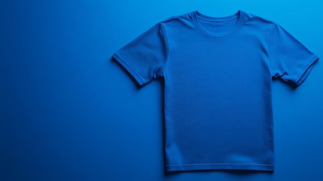 A vibrant solid blue T-shirt with a solid background. The uniform color ensures a clean space for custom printing or design modifications 