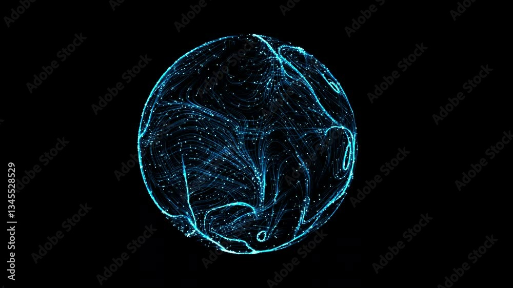 Poster abstract 3d sphere with interconnected lines and nodes, symbolizing a big data futuristic digital ne