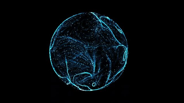 Abstract 3d sphere with interconnected lines and nodes, symbolizing a big data futuristic digital network .Digital Artificial Intelligence background with particles. 3D wireframe geometric sphere. - Powered by Adobe