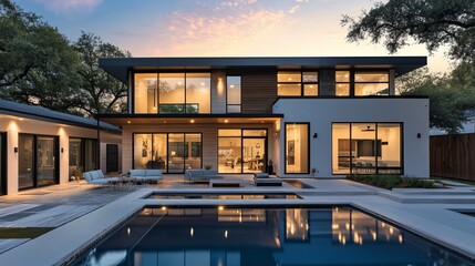 A modern real estate brochure featuring high-quality property images, clear section dividers, and a sleek color scheme. Includes editable text areas for property details, agent information, and pricin