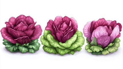 frash red lettuce isolated,cartoon illustration style