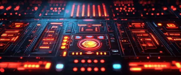 Fototapeta premium A Complex and Glowing Digital Circuit Board with Intricate Illuminated Pathways in Eye-Catching Red and Blue Colors Displaying Advanced Technology Design